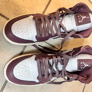 Nike Air Jordan Maroon and White High-Top Sneakers